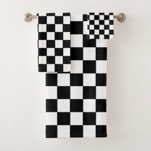 Simple Abstract Black & White Chequered Bath Towel Set