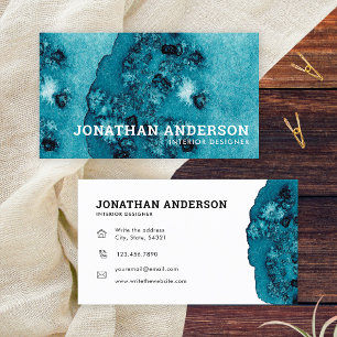 Simple Abstract Blue Watercolor Interior Designer Business Card