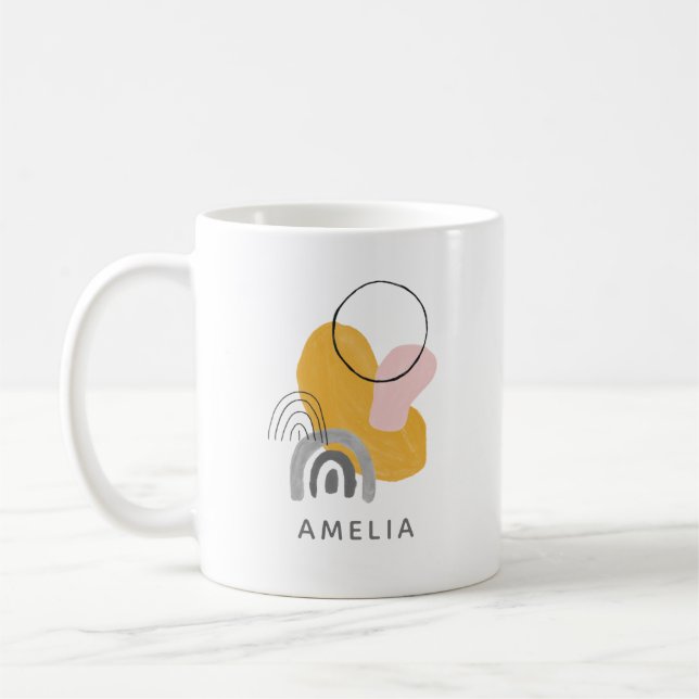 Simple Abstract Boho Shapes Cute Personalised Coffee Mug (Left)