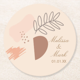 Simple Abstract Geometric Earth Shape Monogram Round Paper Coaster