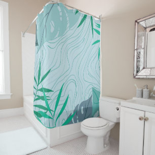 Simple Abstract Green Leaves and Wood Texture Shower Curtain