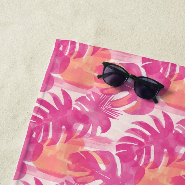Simple abstract pattern with leaves of monstera, f beach towel (In Situ)