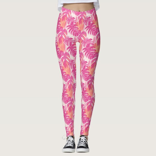 Simple abstract pattern with leaves of monstera, f leggings (Front)