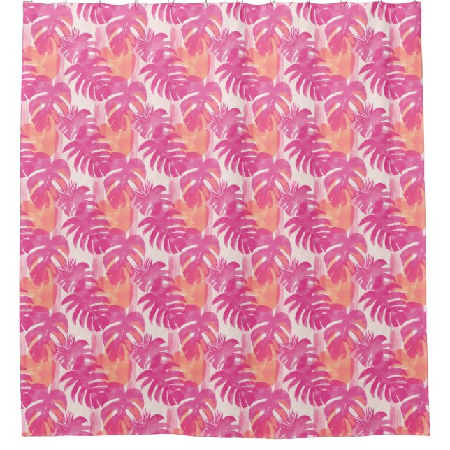 Simple abstract pattern with leaves of monstera, f shower curtain (Front)
