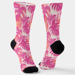Simple abstract pattern with leaves of monstera, f socks