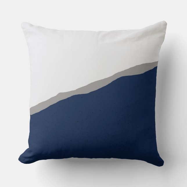 Simple Abstract Ripped Stripe Dark Blue Grey Cushion (Front)