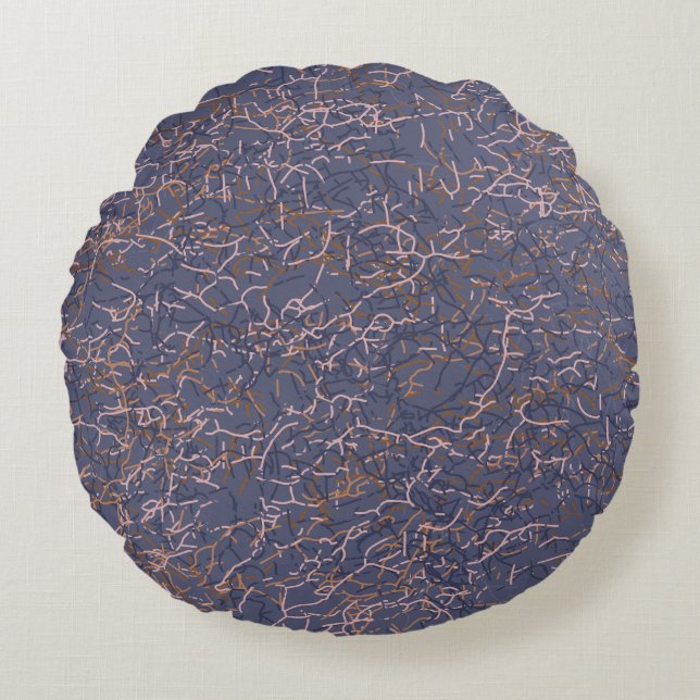 Simple Abstract Thread Art Blue Pattern Round Cushion (Front)