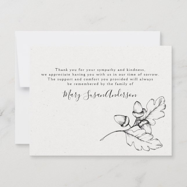 Simple Acorns Funeral Thank You Note (Front)