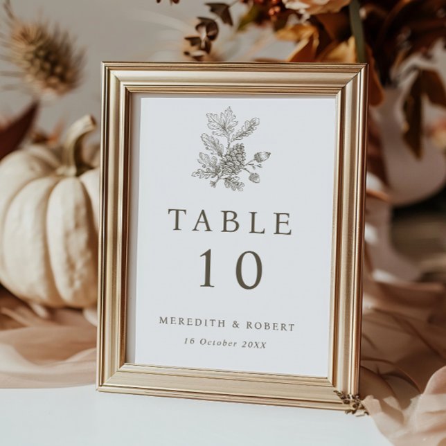 Simple Acorns & Pinecone Fall Wedding  Table Number (Creator Uploaded)
