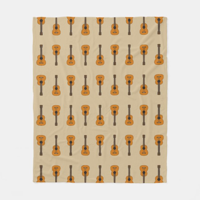 Simple Acoustic Guitar Cartoon Fleece Blanket (Front)