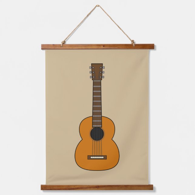 Simple Acoustic Guitar Cartoon Hanging Tapestry (Front)
