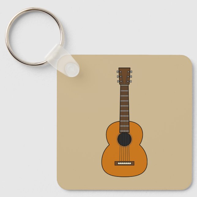 Simple Acoustic Guitar Cartoon Key Ring (Front)