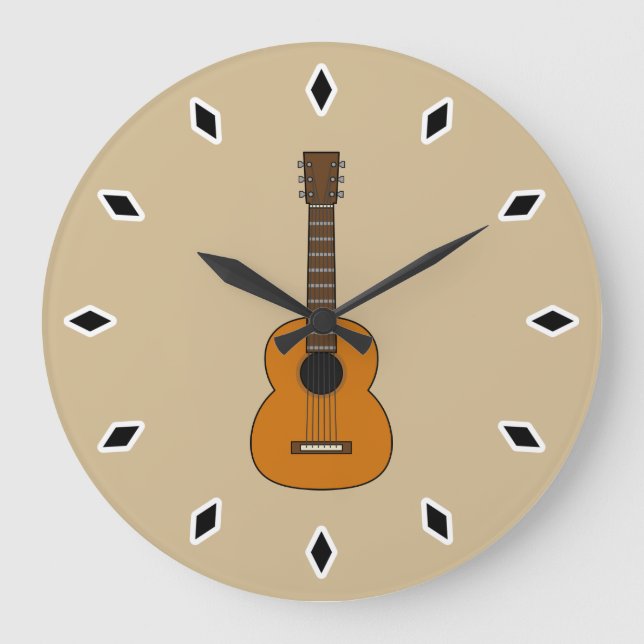 Simple Acoustic Guitar Cartoon Large Clock (Front)
