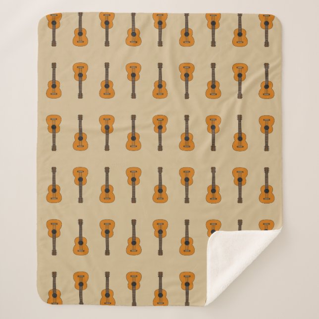 Simple Acoustic Guitar Cartoon Sherpa Blanket (Front)