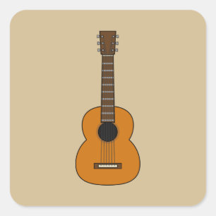 Simple Acoustic Guitar Cartoon Square Sticker