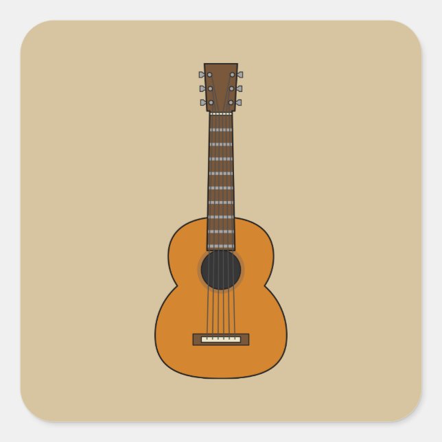 Simple Acoustic Guitar Cartoon Square Sticker (Front)