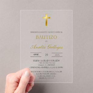 Simple acrylic Spanish baptism Invitations