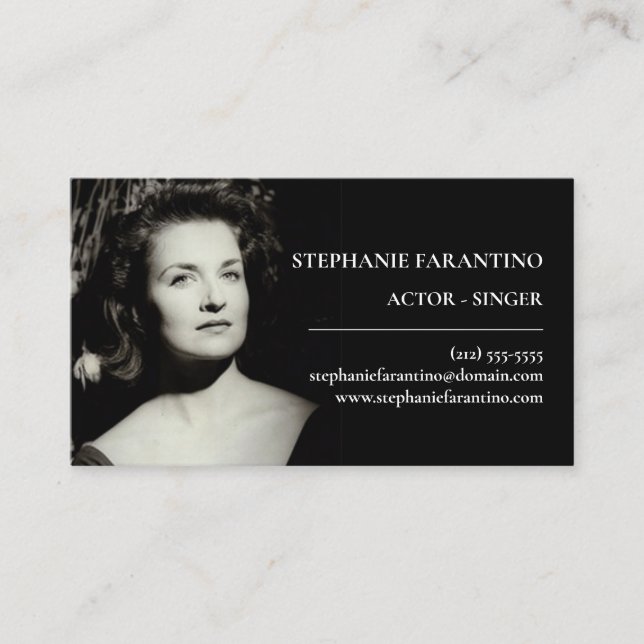 Simple Actor Black and White Photo Headshot Business Card (Front)