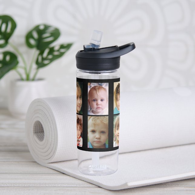 Simple add 10 photo collage black water bottle (Yoga)