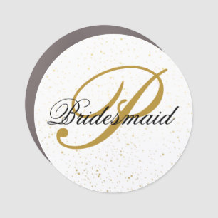 Simple Add Monogram Custom Black & Gold Bridesmaid Car Magnet