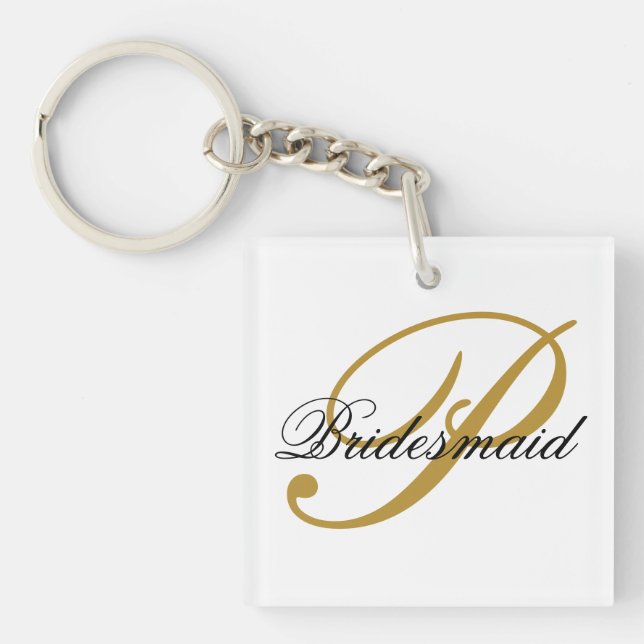 Simple Add Monogram Custom Black & Gold Bridesmaid Key Ring (Front)