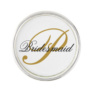 Simple Add Monogram Custom Black & Gold Bridesmaid Lapel Pin