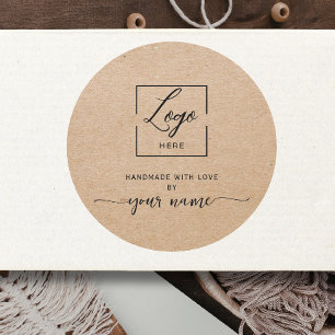 Simple Add your logo Kraft Handmade with love Classic Round Sticker