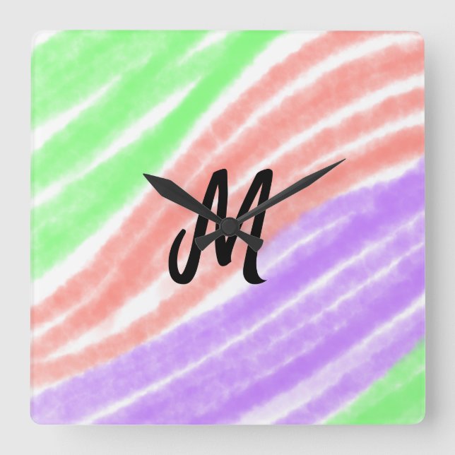 Simple add your name text Customize monogram Poste Square Wall Clock (Front)