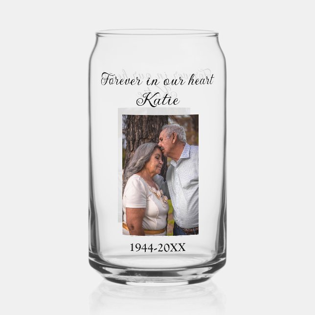 simple Add your photo text memorial keepsake Can Glass (Front)
