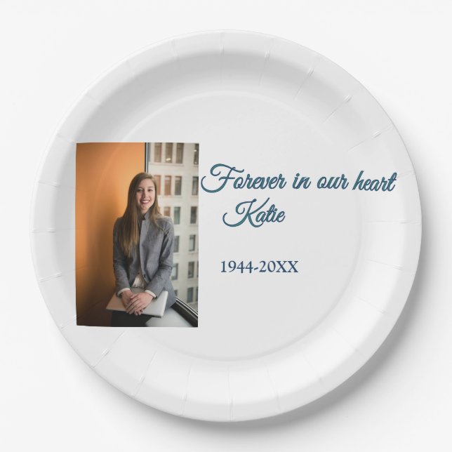 simple Add your photo text memorial keepsake Paper Plate (Front)