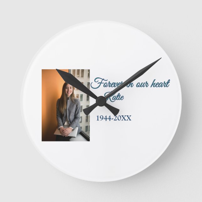 simple Add your photo text memorial keepsake Round Clock (Front)