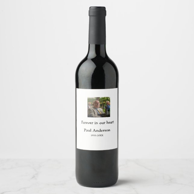 simple Add your photo text memorial keepsake Wine Label (Front)