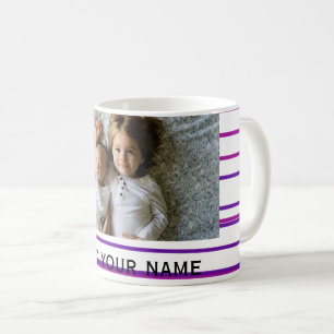 simple add your photo text pink red stripes lines  coffee mug