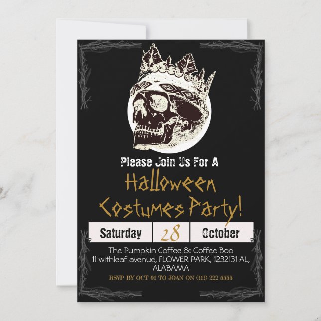 Simple Adult Vintage Halloween Party Gothic Skull  Invitation (Front)