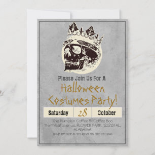 Simple Adult Vintage Halloween Party Gothic Skull  Invitation