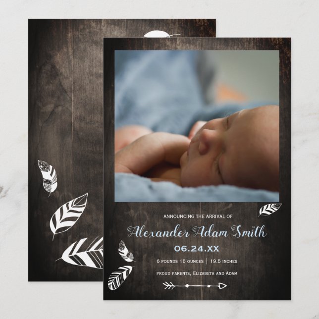 Simple adventure baby boy birth announcement (Front/Back)