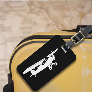 Simple Aeroplane Pilot Aviation Black and White Luggage Tag