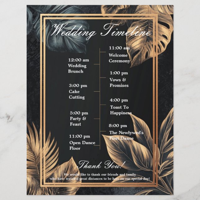 Simple Aesthetic Floral Black Wedding Program Sche (Front)