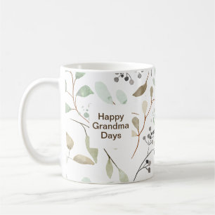 Simple Aesthetic Leaf Pattern Happy Grandma Day Coffee Mug