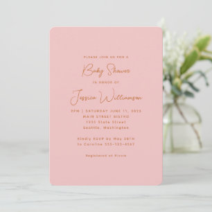 Simple Aesthetic Modern Pastel Pink Baby Shower Invitation