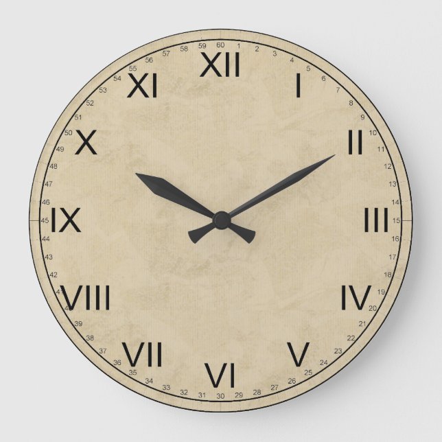 Simple Aged Paper Look-Roman Numerals Large Clock (Front)