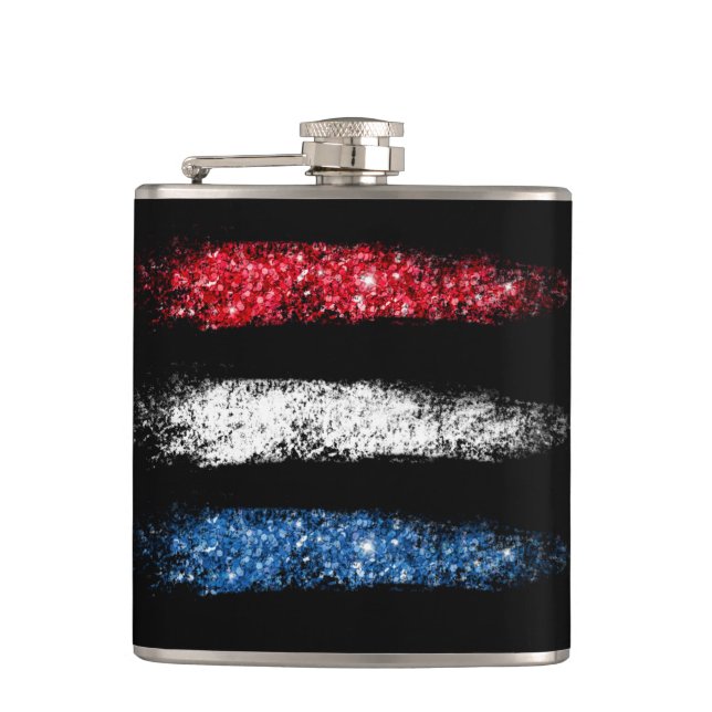 *~* Simple American Flag  Abstract Brush Stroke Hip Flask (Front)