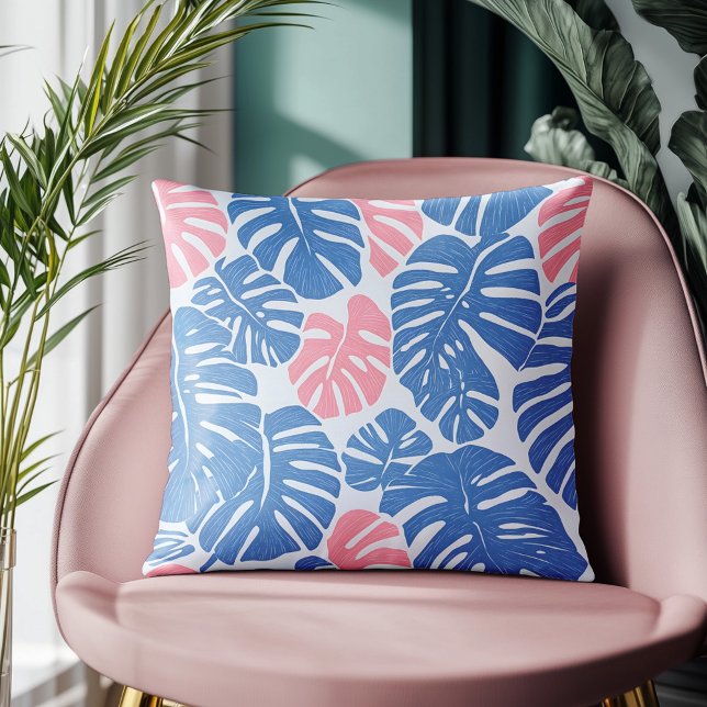 Simple and Abstract Mostera Pink and Blue Pattern Cushion (Creator Uploaded)