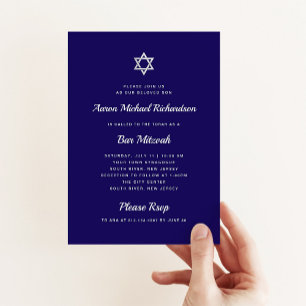 Simple and Bold Blue White and Silver Bar Mitzvah Invitation