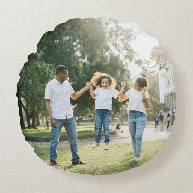 Simple and Chic 2 Photo Double Sided Family Round Cushion (Front)