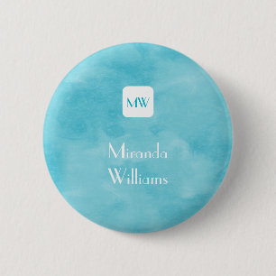 Simple and Chic Aqua Turquoise Monogram With Name 6 Cm Round Badge