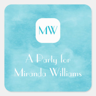 Simple and Chic Aqua Turquoise Monogram With Name Square Sticker