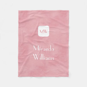 Simple and Chic Blush Pink Monogram With Name Fleece Blanket