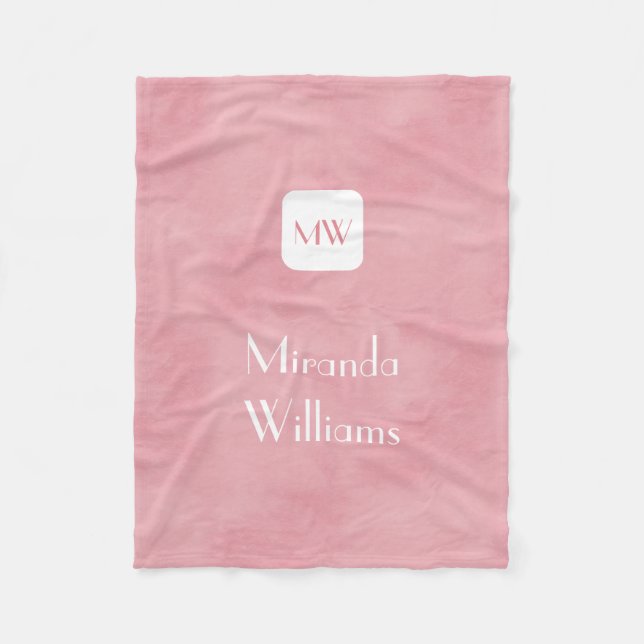 Simple and Chic Blush Pink Monogram With Name Fleece Blanket (Front)