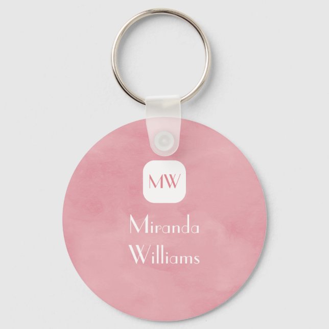 Simple and Chic Blush Pink Monogram With Name Key Ring (Front)